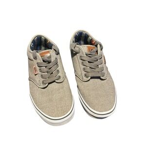 VANS Off The Wall Gray & Brown Leather & Canvas Lace Up Sneakers Men's Size 7.5